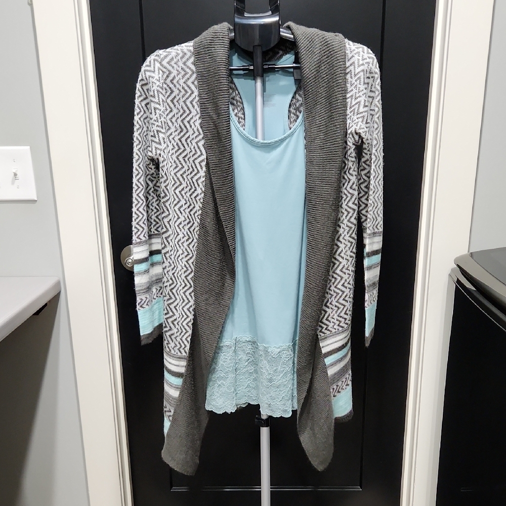 Vanity Gray and Teal Women's Cardigan
